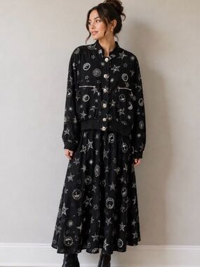 Vintage 90s Dina Bar-El for Hi Tech Celestial Astrology Bomber Jacket & Maxi Ski